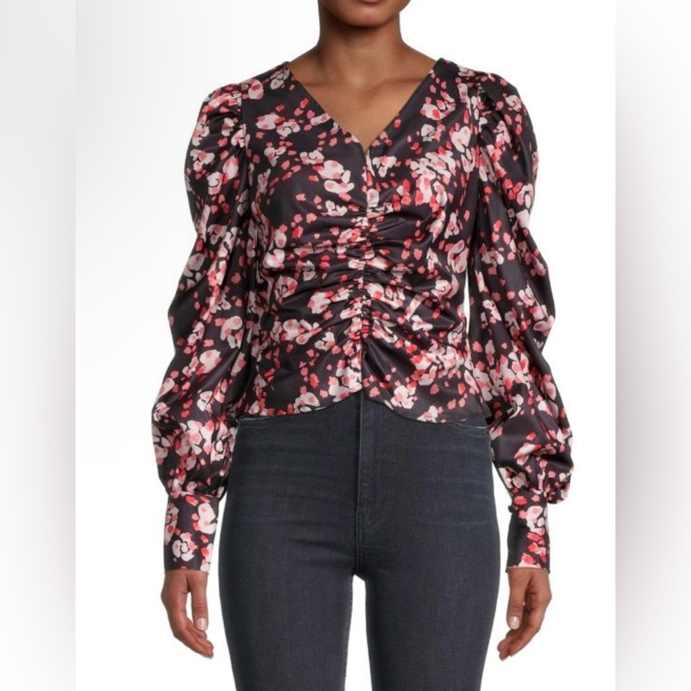 Sandro Paris Puff Sleeve Pink Abstract Print Blouse - Size S?